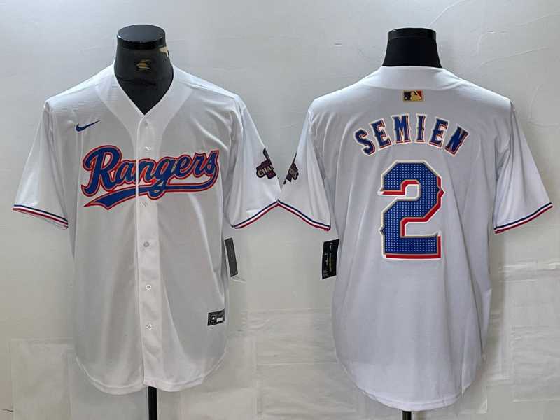 Mens Texas Rangers #2 Marcus Semien White 2023 World Series Champions Cool Base Jersey->texas rangers->MLB Jersey